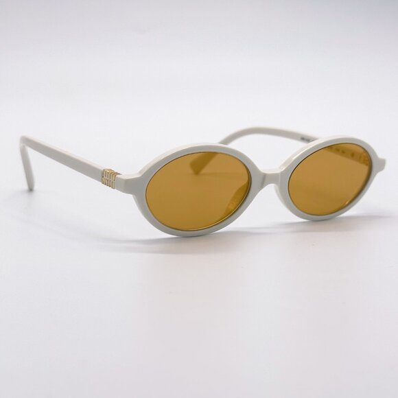NEW MIU MIU SMU 04Z 14240D OVAL WHITE GOLD WOMEN SUNGLASSES MU04ZS 14240D - Picture 1 of 12